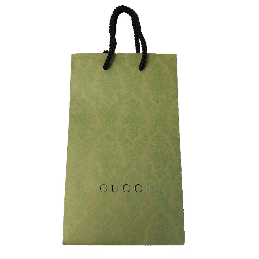 Authentic Gucci Shopping Bag Textured Green Paper Top Handle 11.5x6.5x4.25 Small